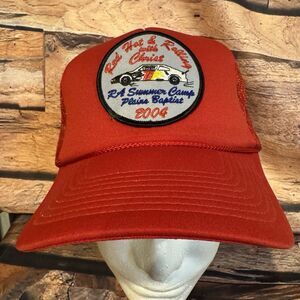 Vintage 2004 Plains Baptist RA Summer Camp Red Mesh SnapBack Hat Christian Car